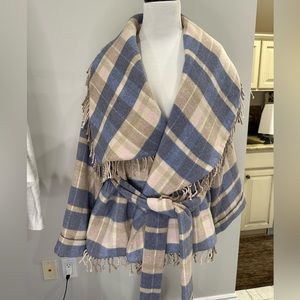 Loveshackfancy Revolve Plaid Wool Checkered Belted Shawl Oversized Coat Jacket S